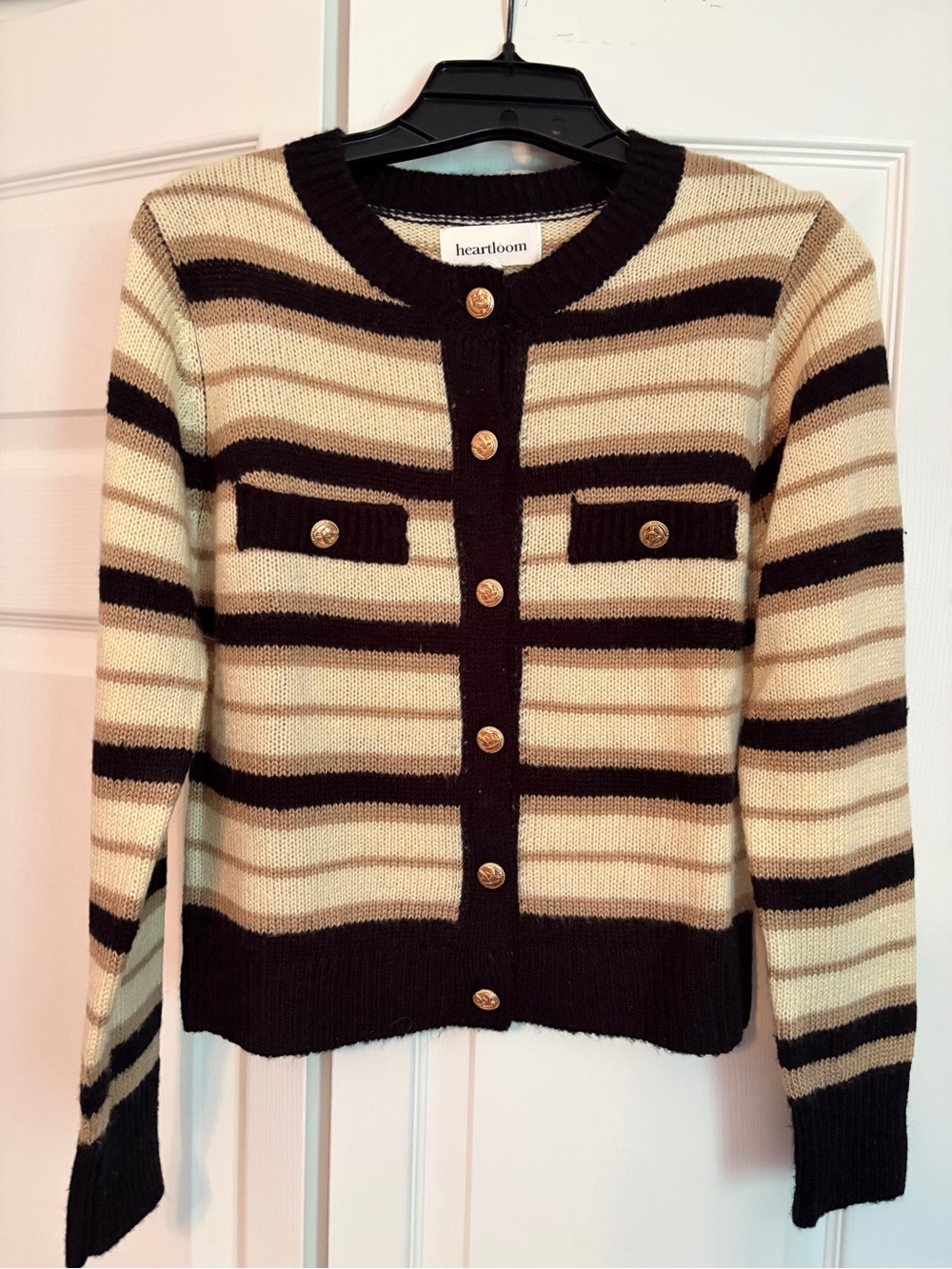 heartloom Cream and Black Striped Button-Front Cardigan